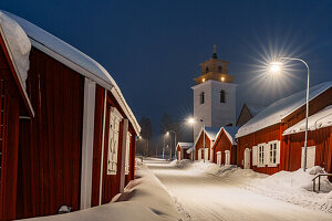 Historisches Städtchen im Winter; Gammelstad, Norrbotten, Schweden