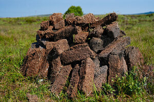  Great Britain, Scotland, Island of Islay, peat bricks laid out to dry 