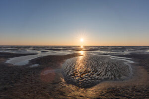  Evening atmosphere in the mudflats, Wadden Sea National Park, North Friesland, Schleswig-Holstein, Germany 