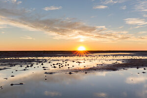  Evening atmosphere in the mudflats, Wadden Sea National Park, North Friesland, Schleswig-Holstein, Germany 