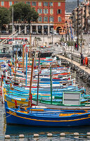  Colorful boats in the harbor of Nice, Port Lympia, in France 