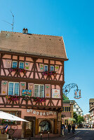  Picturesque colorful half-timbered houses, Old Town, Colmar, Alsace, Bas-Rhin, France 