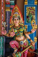  Detail of a colorful figure in the Hindu temple Kannanur Mariamman Kovil, Port Louis, Port Louis, Mauritius, Indian Ocean 