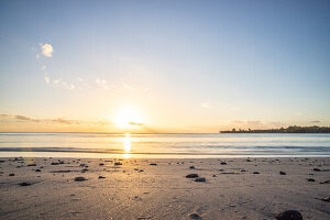  Tamarin, a bay with a flat beach at sunset. Mauritius Island, Africa 