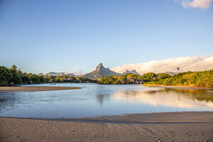  Tamarin, a bay with a flat beach at sunset. Mauritius Island, Africa 