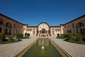 View of the courtyard of the Tabatabaei House, a historic mansion built around 1880 in Kashan, Iran.