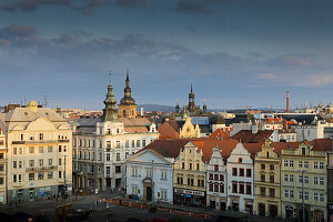 Blick von der Terrasse Restaurant Hotel Central, Marktplatz, Pilsen, Tschechische Republik