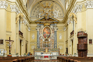  Main altar of the monastery church Santuario Graglia, Madonna di Loreto, Biella, Alpi Biellesi, Valais Alps, Piedmont, Italy 