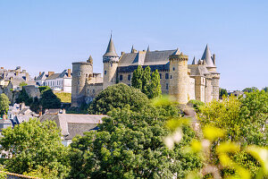 Burganlage Château de Vitré vom Aussichtspunkt Tertres Noirs, Vitré, Ille-et-Vilaine, Bretagne, Frankreich