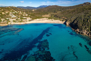 Der Strand von Tizzano aus der Luft gesehen, Sartene, Korsika, Frankreich