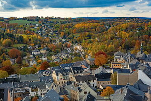 Annaberg, vom Turm der Annenkirche aus gesehen, Erzgebirge, Sachsen, Deutschland