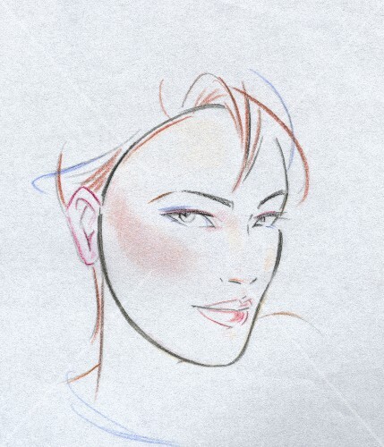 Sketch Of Side View Of Womans Oval Shaped Face With Short