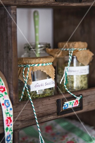 Home Made Herb Salts In Preserving Jars License Images