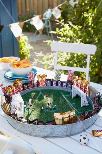 Stylised Football Pitch On Metal Tray License Images