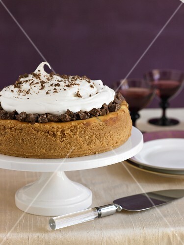 Whole Chocolate Swirl Cheesecake on a Cake Plate