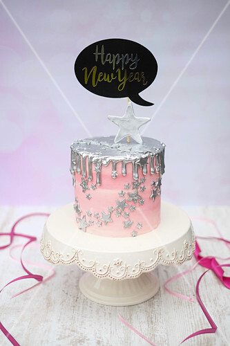 A New Year S Eve Cake With Sliver Drips License Images
