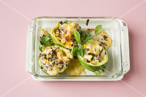 Stuffed courgettes with ham and mushrooms (keto cuisine)