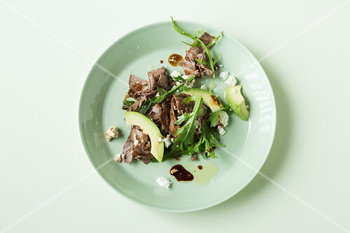 Roast beef salad with avocado (keto cuisine)