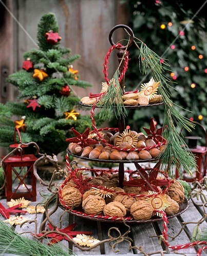 Tiered Stand Decorated For Christmas License Images
